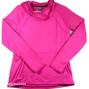 ATHLETA Hoodie Pullover Sweatshirt with ZIP POCKETS M thumbholes reflective stri